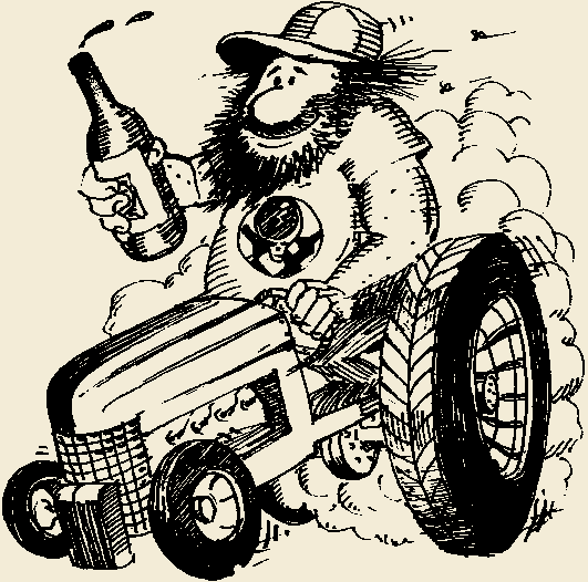 Illustration of Phil Coturri on a tractor in his Grateful Dead t-shirt.